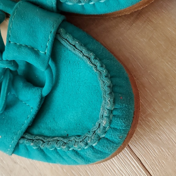 Via Spiga Turquoise Suede V-Raven Loafers - Picture 9 of 15